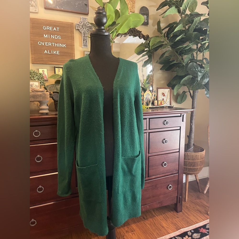a new day Women's Green Long Cardigan Sweater with Pockets
